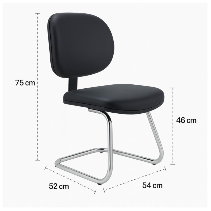 Cadeira Executiva LISA Base em “S” CROMADA – Corino Preto – 31015 GSA MÓVEIS 5