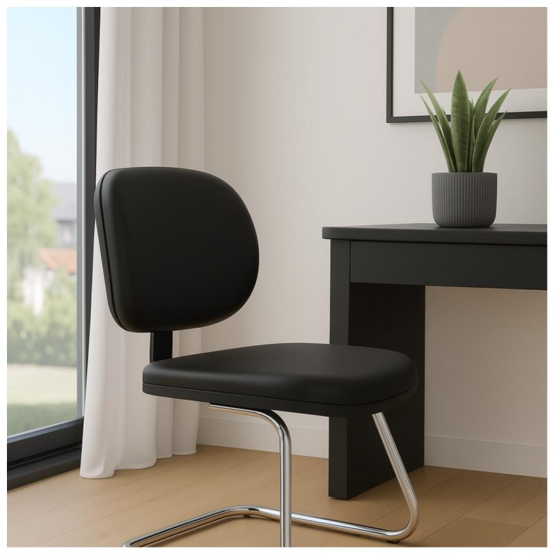 Cadeira Executiva LISA Base em “S” CROMADA – Corino Preto – 31015 GSA MÓVEIS 8