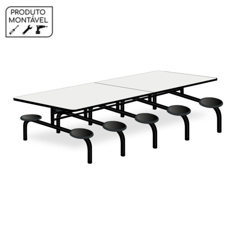 Mesa p/ Refeitório Fixo 10 Lugares MDP BRANCO DE 25 MM 50046 GSA MÓVEIS 2