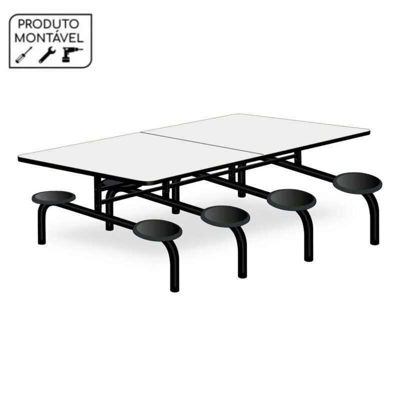 Mesa para Refeitório 8 Lugares MDP Branco de 25 mm FIXO – 50045 GSA MÓVEIS 2