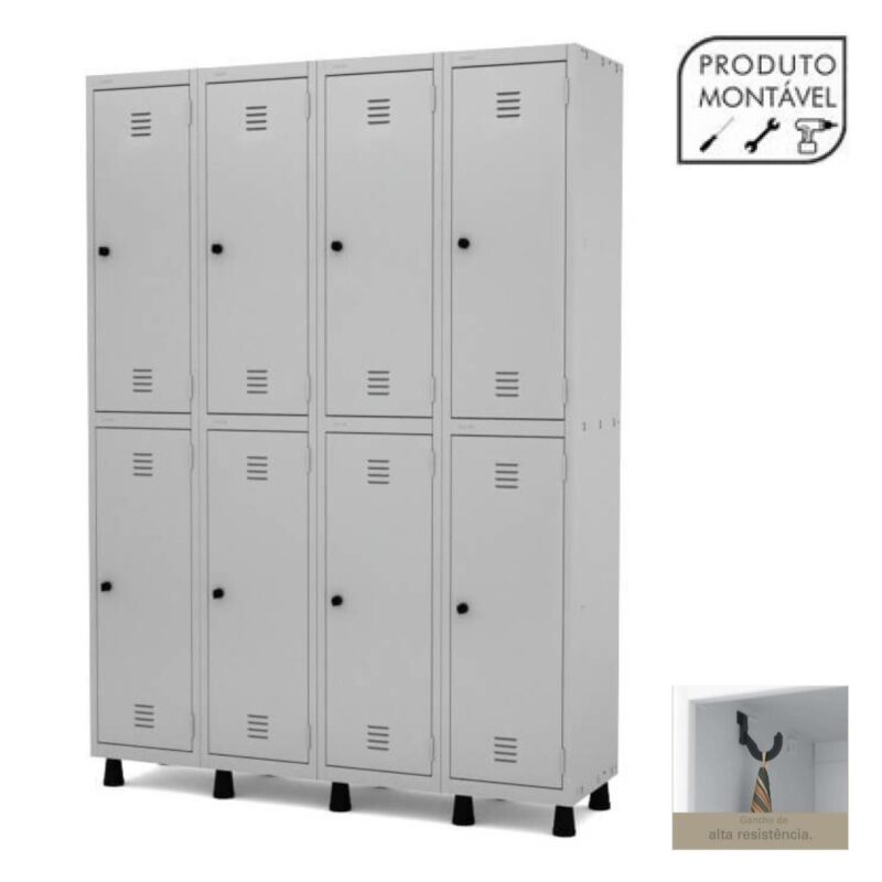 Armário Roupeiro de Aço c/ 08 PORTAS GRANDES – 1,93×1,38×0,40m – CZ/CZ – 10004 GSA MÓVEIS 2