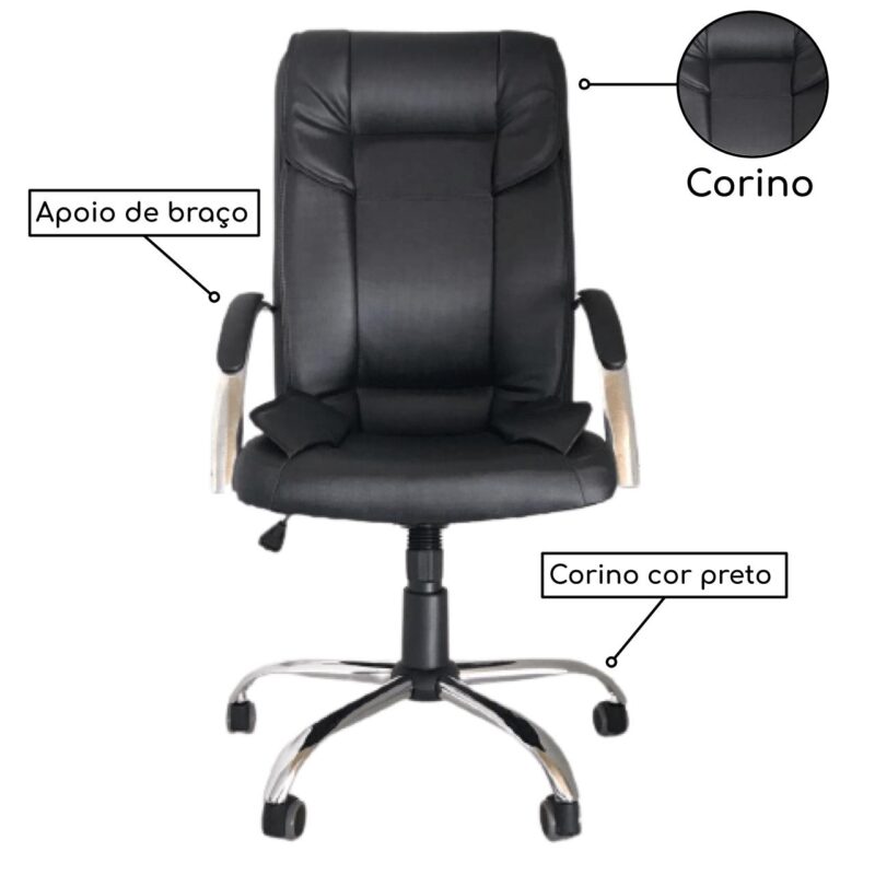 Cadeira Presidente MIDHAS Giratória – ENJOY – Cor Preto – 32963 GSA MÓVEIS 4