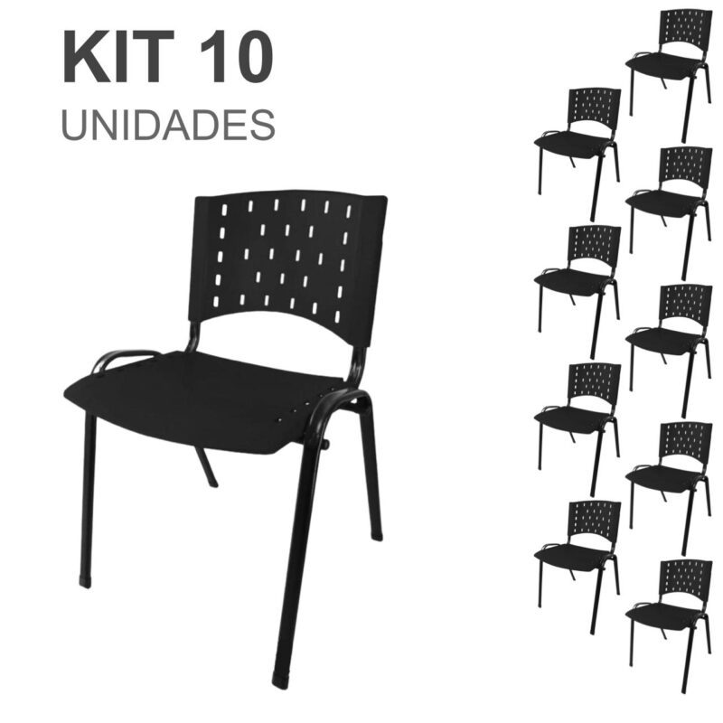 Kit 10 Cadeiras Plásticas 04 pés – COR PRETO – 24001 GSA MÓVEIS 2