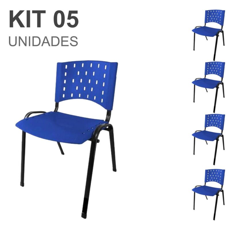 Kit 05 Cadeiras Plásticas 04 pés – COR AZUL – 24002 GSA MÓVEIS 2