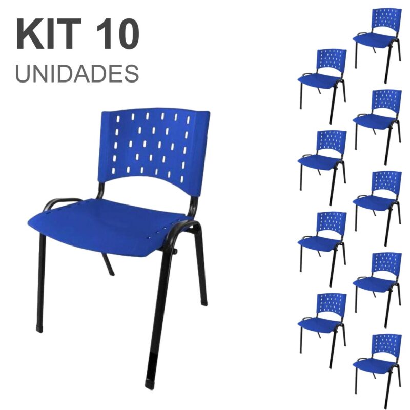 Kit 10 Cadeiras Plásticas 04 pés – COR AZUL – 24003 GSA MÓVEIS 2