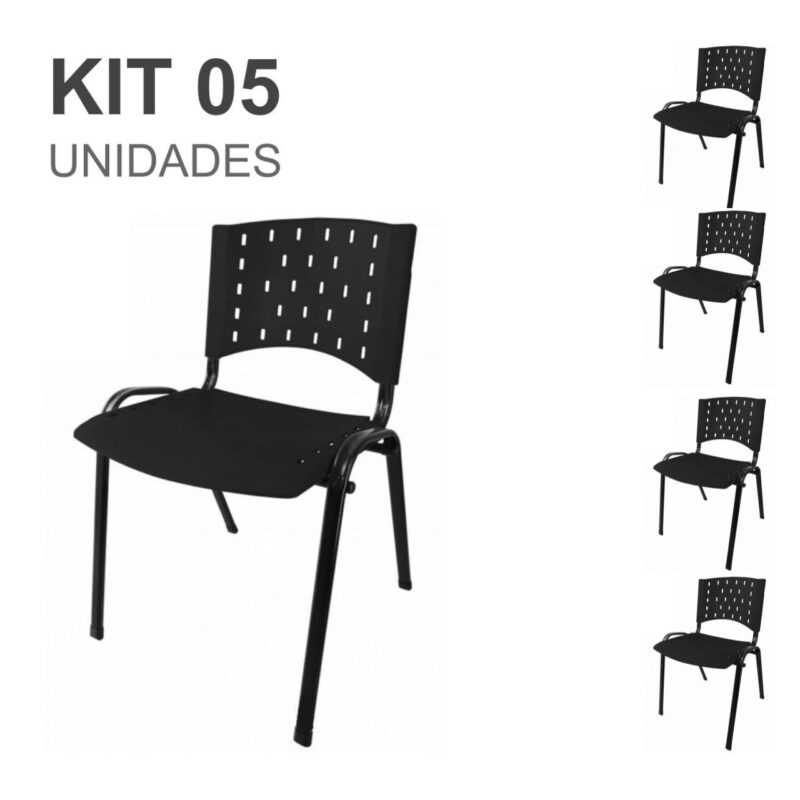 Kit 05 Cadeiras Plásticas 04 pés – COR PRETO – 24000 GSA MÓVEIS 2