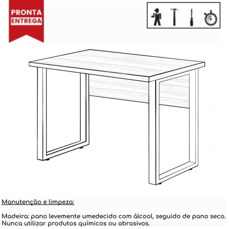 Mesa Escritório PÉ QUADRO 1,70×0,70m -S/ Gavetas – NOGAL SEVILHA/PRETO – 24474 GSA MÓVEIS 4