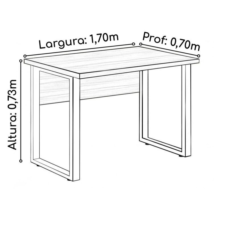 Mesa Escritório PÉ QUADRO 1,70×0,70m -S/ Gavetas – NOGAL SEVILHA/PRETO – 24474 GSA MÓVEIS 5