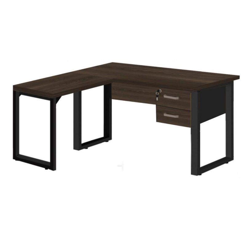 Mesa em L com PÉ QUADRO – (Mesa 1,70m + Mesa Auxiliar) – C/ Gavetas MARSALA/PRETO – 25479 GSA MÓVEIS 2