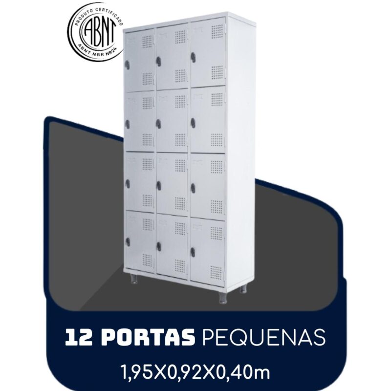 Armário Roupeiro de Aço c/ 12 Portas PEQUENAS – 1,95×0,92×0,40m – SA – CZ/CZ – 14001 GSA MÓVEIS 2