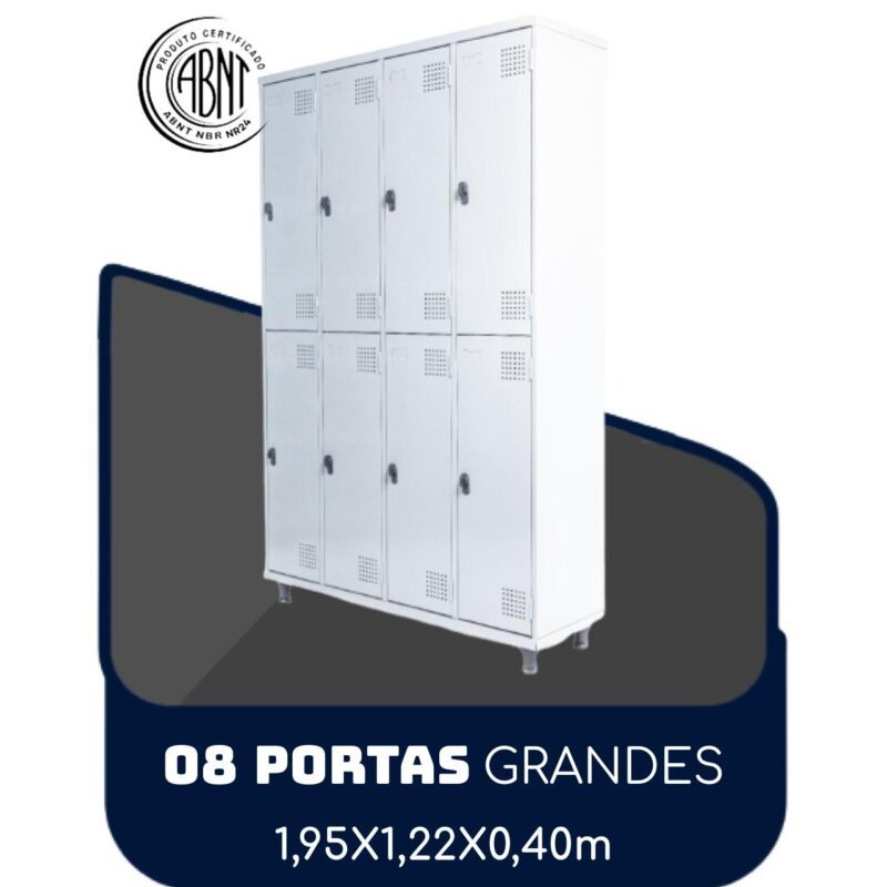 Armário Roupeiro de Aço c/ 08 Portas GRANDES – 1,95×1,22×0,40m – SA – CZ/CZ – 14003 GSA MÓVEIS 2