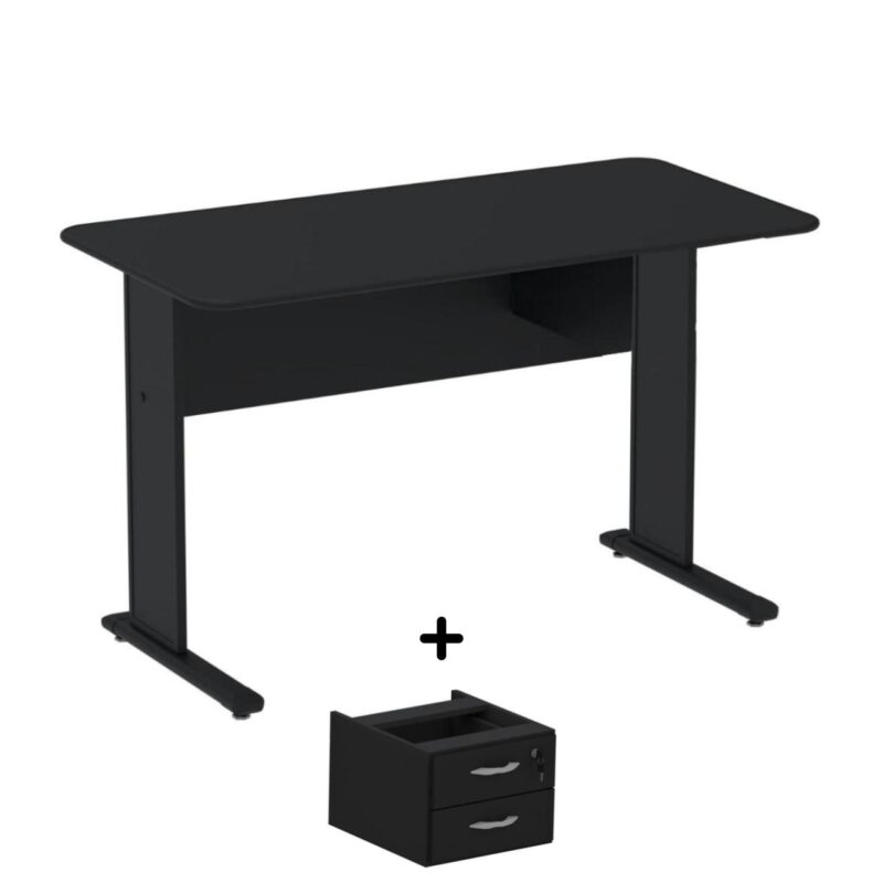 Mesa Escritório 1,20×0,60m c/ Gavetas – Cor Preto – 44090 GSA MÓVEIS 2