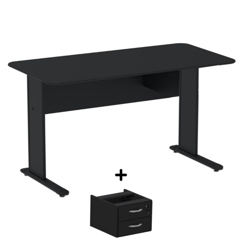 Mesa Escritório 1,50×0,60m c/ Gavetas – Cor Preto – 44093 GSA MÓVEIS 2