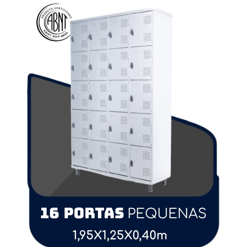 Armário Roupeiro de Aço c/ 16 Portas PEQUENAS – 1,95×1,25×0,40m – SA – CZ/CZ – 14000 GSA MÓVEIS 2