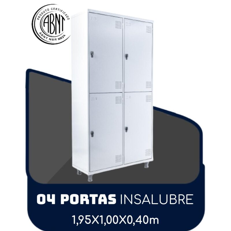 Roupeiro de Aço INSALUBRE com 04 Portas – 1,95×1,00×0,40m – CZ/CZ – SA – 14006 GSA MÓVEIS 2