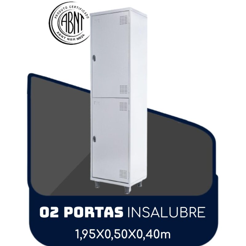 Roupeiro de Aço INSALUBRE c/ 02 Portas – 1,95×0,50×0,40m – CZ/CZ – SA – 14005 GSA MÓVEIS 2