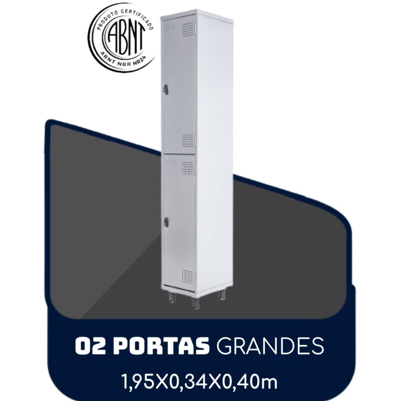 Armário Roupeiro de Aço c/ 02 Portas GRANDES – 1,95×0,34×0,40m – SA – CZ/CZ – 14007 GSA MÓVEIS 2