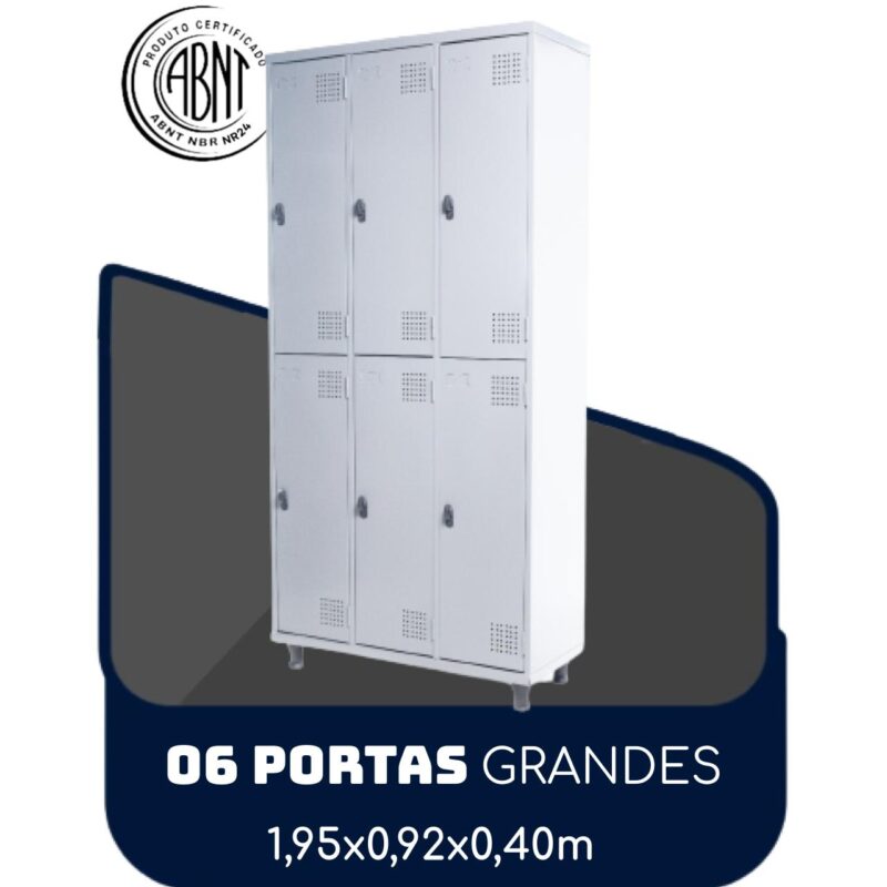 Armário Roupeiro de Aço c/ 06 Portas GRANDES – 1,95×0,92×0,40m – SA – CZ/CZ – 14009 GSA MÓVEIS 2