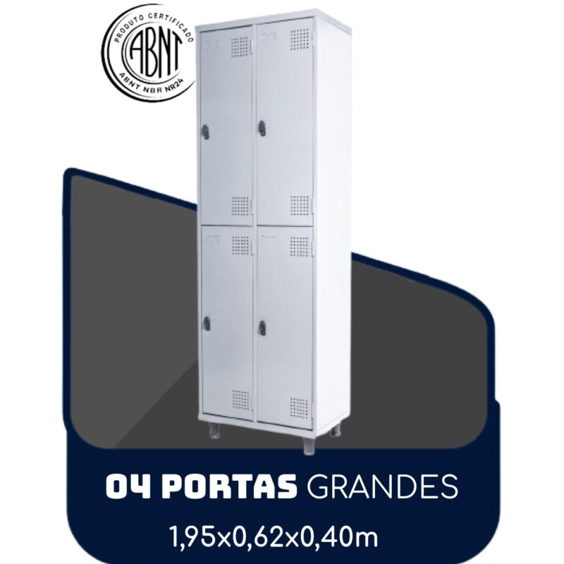 Armário Roupeiro de Aço c/ 04 Portas GRANDES – 1,95×0,62×0,40m – SA – CZ/CZ – 14008 GSA MÓVEIS 2