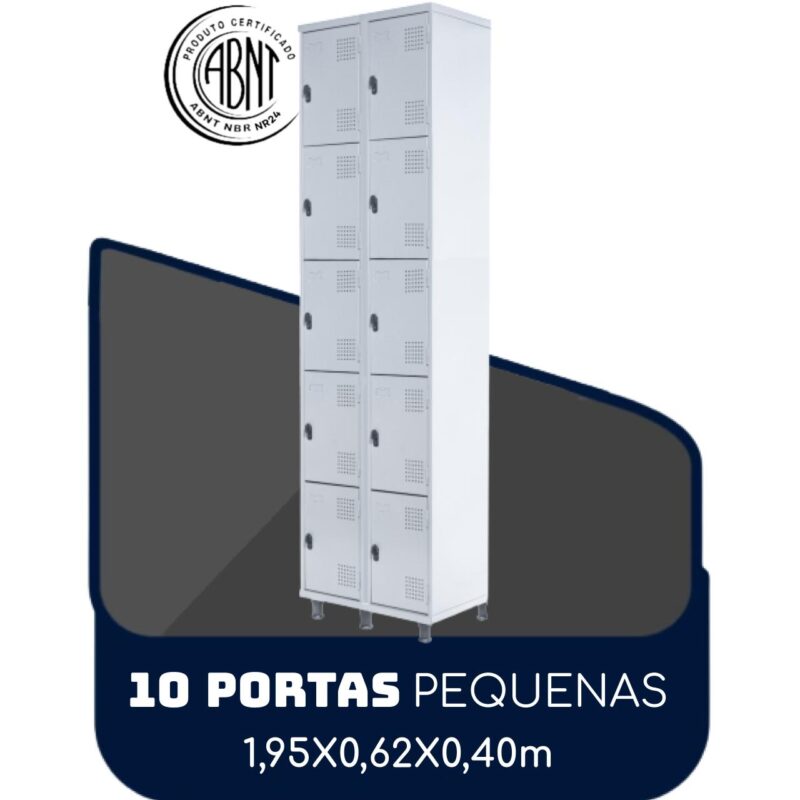 Armário Roupeiro de Aço c/ 10 Portas PEQUENAS – 1,95×0,62×0,40m – SA – CZ/CZ – 14010 GSA MÓVEIS 2