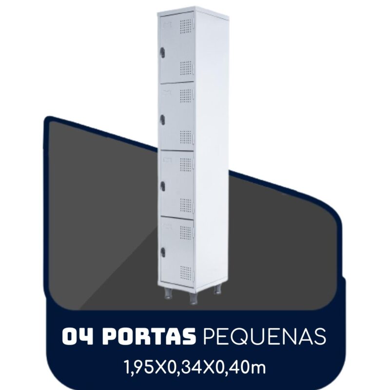 Armário Roupeiro de Aço c/ 04 Portas PEQUENAS 1,95×0,34×0,40m PEQUENAS – SA – CZ/CZ – 14011 GSA MÓVEIS 2