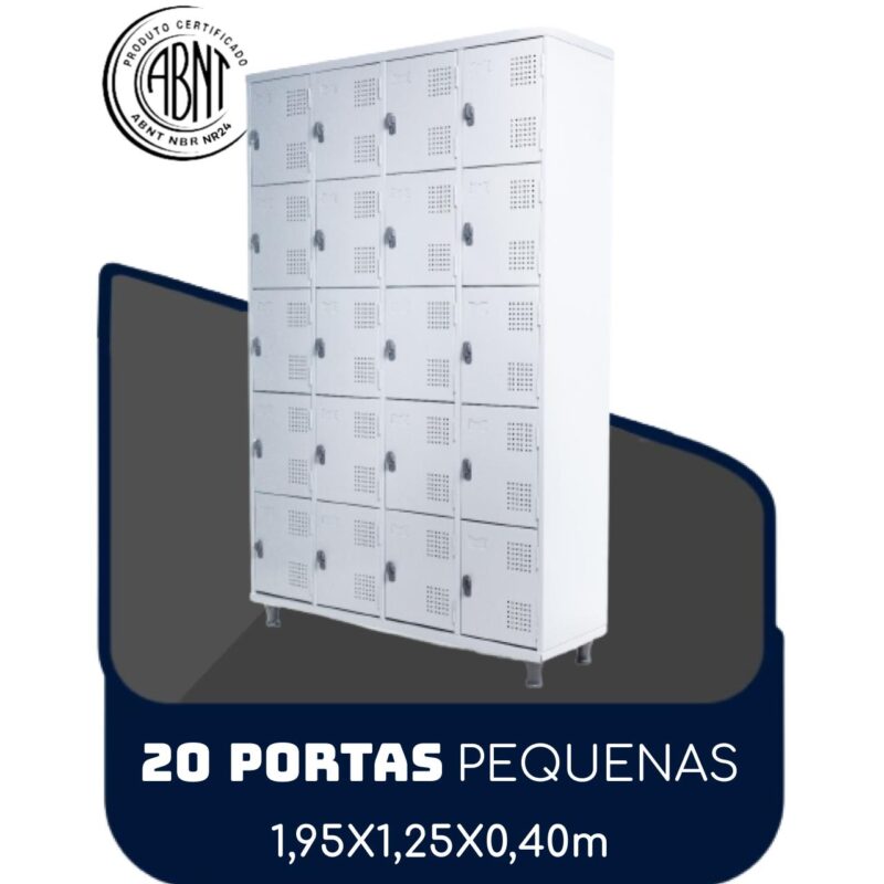 Roupeiro de Aço 20 portas Pequenas – 1,95×1,25×0,40m – CZ/CZ – SA – 14004 GSA MÓVEIS 2