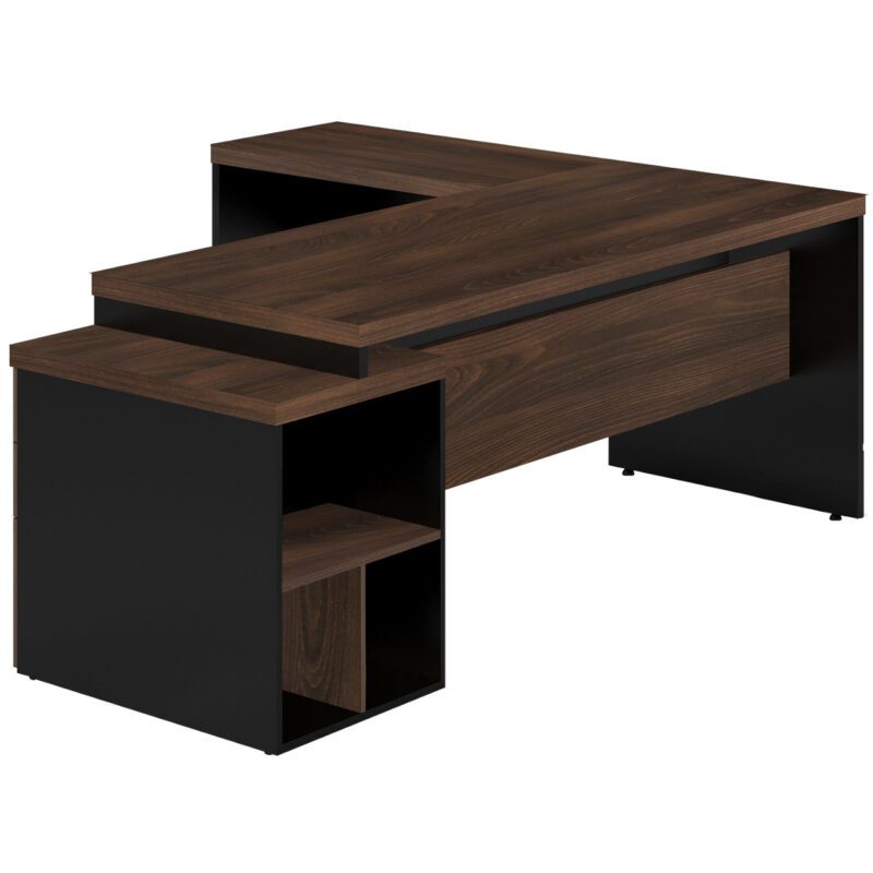 Mesa PEDESTAL com MESA AUXILIAR 1,92×1,60m – Marsala/Preto – 23484 GSA MÓVEIS 2