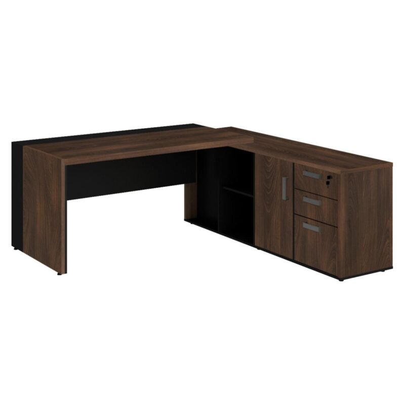 Mesa PRESIDENTE c/ Armário Pedestal – 1,82×1,80m MARSALA / PRETO – 23483 GSA MÓVEIS 2