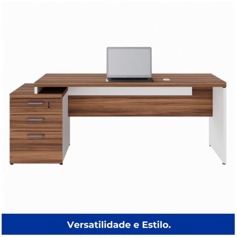 Mesa PEDESTAL RETA (03 Gav.) – 1,92X0,70m – WORKSTART – NOGAL SEVILHA/BRANCO- 34405 GSA MÓVEIS 4