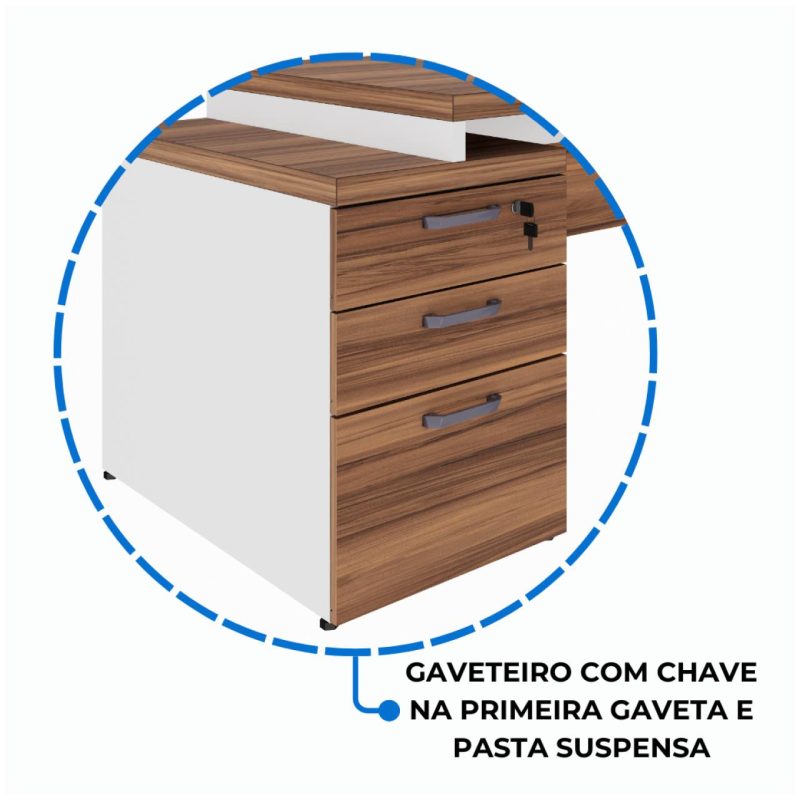 Mesa PEDESTAL RETA (03 Gav.) – 1,92X0,70m – WORKSTART – NOGAL SEVILHA/BRANCO- 34405 GSA MÓVEIS 8