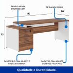 Mesa PEDESTAL RETA (03 Gav.) – 1,92X0,70m – WORKSTART – NOGAL SEVILHA/BRANCO- 34405 GSA MÓVEIS 14