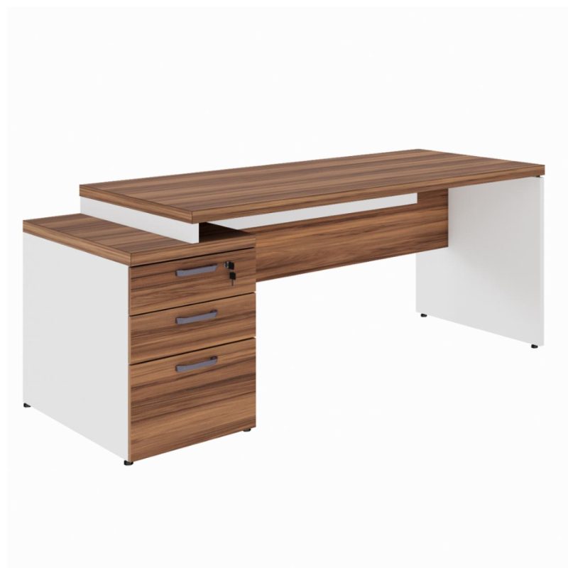 Mesa PEDESTAL RETA (03 Gav.) – 1,92X0,70m – WORKSTART – NOGAL SEVILHA/BRANCO- 34405 GSA MÓVEIS 2