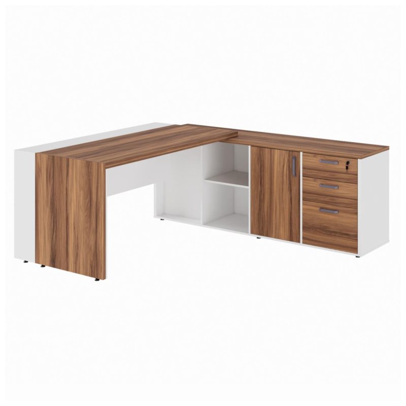 Mesa Escritório PRESIDENTE c/ Armário Pedestal – 1,82×1,80m – NOGAL SEVILHA/BRANCO – 34602 GSA MÓVEIS 3