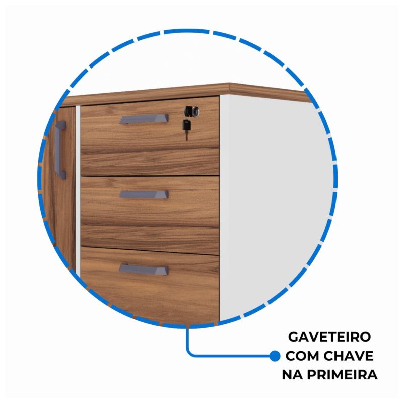 Mesa Escritório PRESIDENTE c/ Armário Pedestal – 1,82×1,80m – NOGAL SEVILHA/BRANCO – 34602 GSA MÓVEIS 6