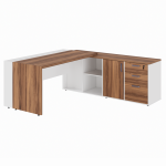 Mesa Escritório PRESIDENTE c/ Armário Pedestal – 1,82×1,80m – NOGAL SEVILHA/BRANCO – 34602 GSA MÓVEIS 13