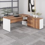 Mesa Diretorzinha c/ Aparador – Pé de MADEIRA – 1,90×1,50m – NOGAL SEVILHA / BRANCO – 34426 GSA MÓVEIS 19