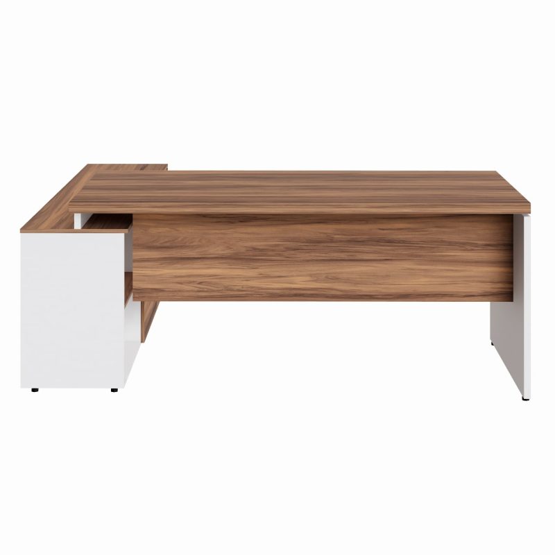 Mesa Diretorzinha c/ Aparador – Pé de MADEIRA – 1,90×1,50m – NOGAL SEVILHA / BRANCO – 34426 GSA MÓVEIS 5