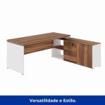 Mesa Diretorzinha c/ Aparador – Pé de MADEIRA – 1,90×1,50m – NOGAL SEVILHA / BRANCO – 34426 GSA MÓVEIS 12