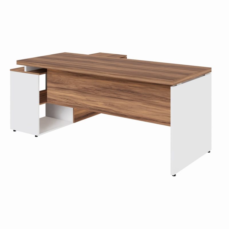Mesa Diretorzinha c/ Aparador – Pé de MADEIRA – 1,90×1,50m – NOGAL SEVILHA / BRANCO – 34426 GSA MÓVEIS 2