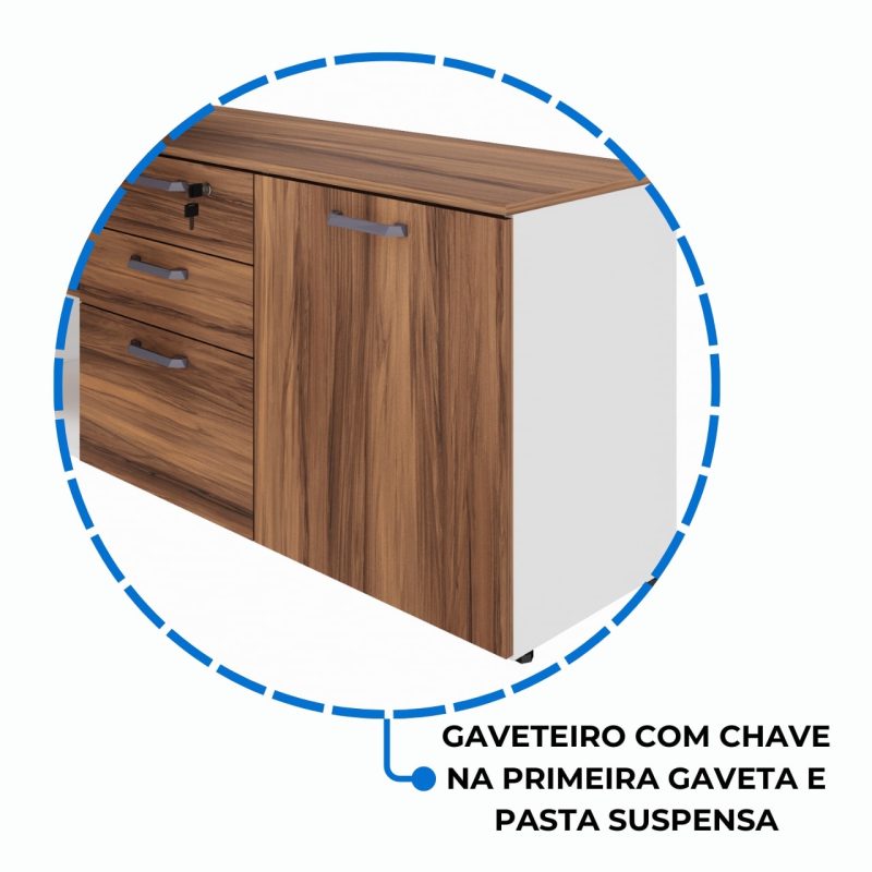 Mesa Diretorzinha c/ Aparador – Pé de MADEIRA – 1,90×1,50m – NOGAL SEVILHA / BRANCO – 34426 GSA MÓVEIS 7