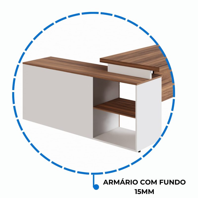 Mesa Diretorzinha c/ Aparador – Pé de MADEIRA – 1,90×1,50m – NOGAL SEVILHA / BRANCO – 34426 GSA MÓVEIS 6