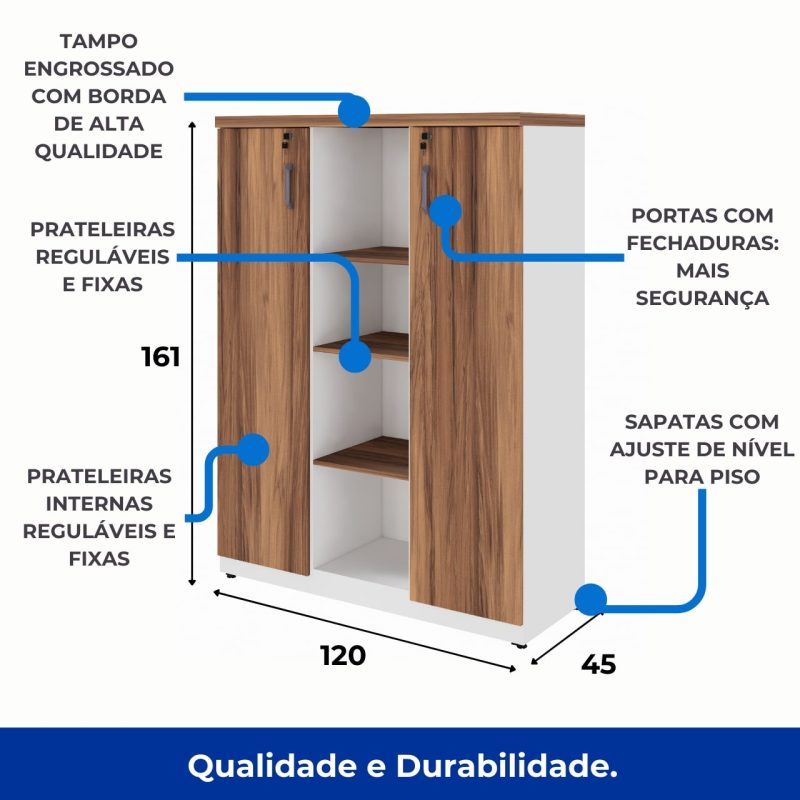 Armário Alto Credenza com Nicho – 1,61×1,20×0,45m – NOGAL SEVILHA/BRANCO- 34415 GSA MÓVEIS 8