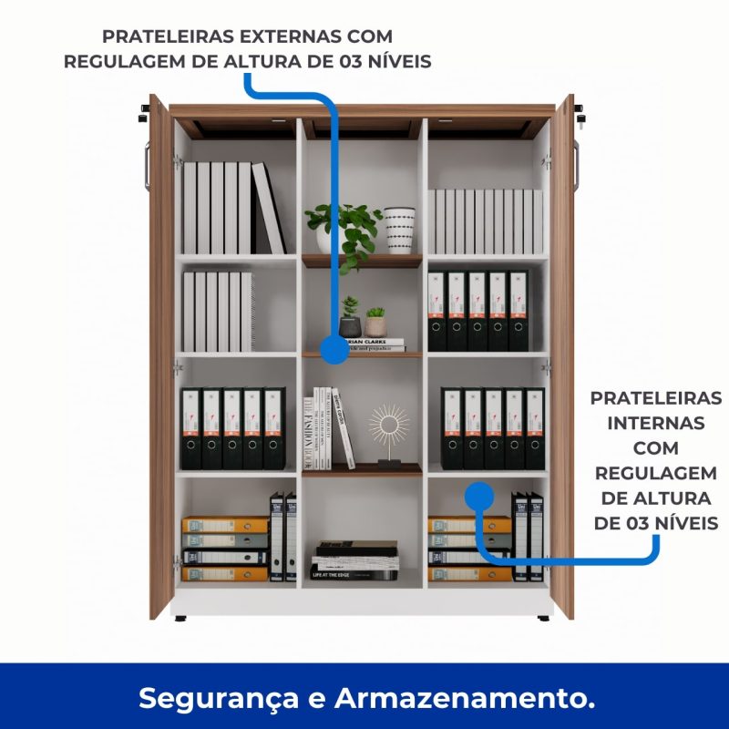 Armário Alto Credenza com Nicho – 1,61×1,20×0,45m – NOGAL SEVILHA/BRANCO- 34415 GSA MÓVEIS 4