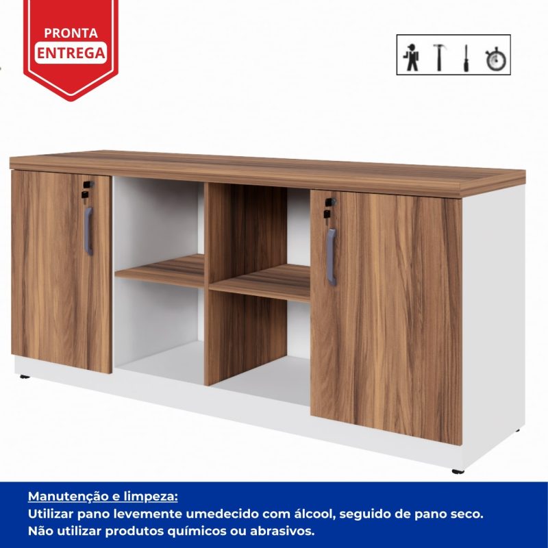 Armário Baixo GOLD Credenza ESPECIAL – 1,60×0,73×0,45m – NOGALSEVILHA / BRANCO – 34502 GSA MÓVEIS 2