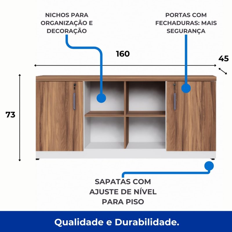 Armário Baixo GOLD Credenza ESPECIAL – 1,60×0,73×0,45m – NOGALSEVILHA / BRANCO – 34502 GSA MÓVEIS 4