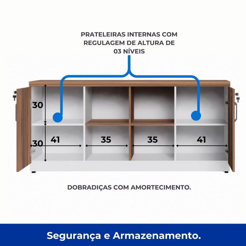 Armário Baixo GOLD Credenza ESPECIAL – 1,60×0,73×0,45m – NOGALSEVILHA / BRANCO – 34502 GSA MÓVEIS 5