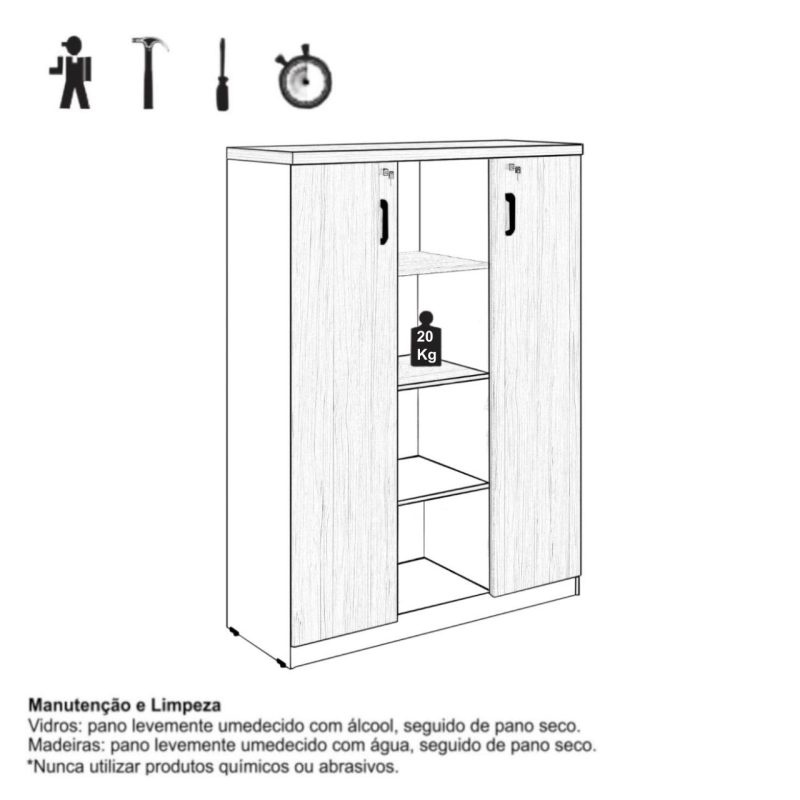 Armário Alto Credenza com Nicho – 1,61×1,20×0,45m – NOGAL SEVILHA/BRANCO- 34415 GSA MÓVEIS 9