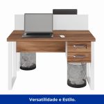 Estação de Trabalho Dupla 1,20×1,35m c/ 02 Gavetas c/ ponto de tomada PÉ QUADRO – Cor Nogal Sevilha/Branco – 34423 GSA MÓVEIS 18