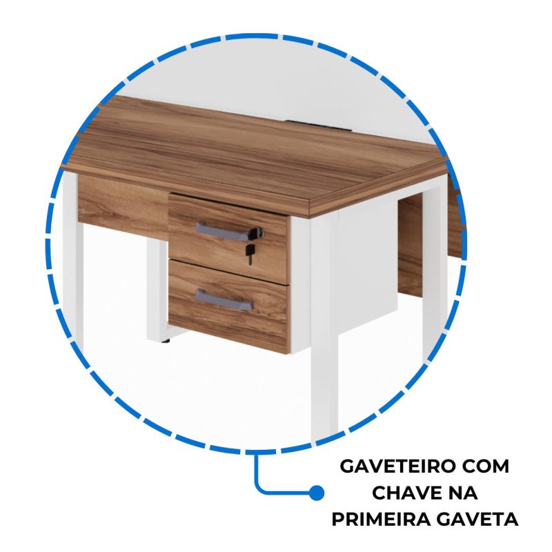 Estação de Trabalho Dupla 1,20×1,35m c/ 02 Gavetas c/ ponto de tomada PÉ QUADRO – Cor Nogal Sevilha/Branco – 34423 GSA MÓVEIS 9