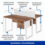 Estação de Trabalho Dupla 1,20×1,35m c/ 02 Gavetas c/ ponto de tomada PÉ QUADRO – Cor Nogal Sevilha/Branco – 34423 GSA MÓVEIS 15